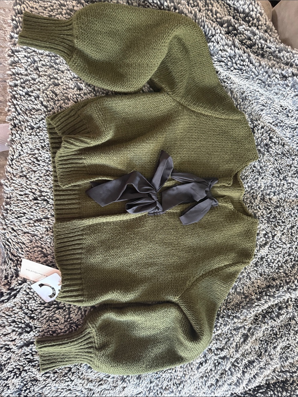 Commense Olive Green Knit Sweater with Bow Detail